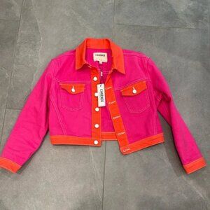 L'AGENCE NEW Koda Colorblock hot pink & orange denim cropped Jacket NWT size 4